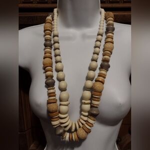 Pair of Vintage 80s Chunky Beaded Statement Necklaces, Hippie Boho